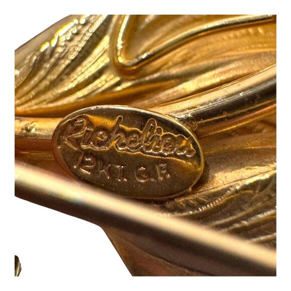 Richelieu Vintage 12K Gold Filled Leaf & Pearl Brooch Pin Seaweed Sea Grass - Picture 3 of 5